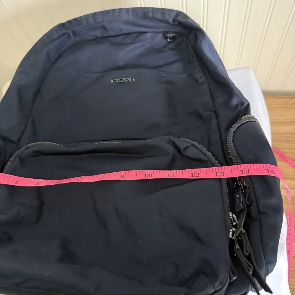 TUMI Navy Blue Nylon Silver Medium Backpack Book Bag Work Commuter Bag